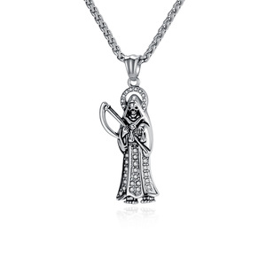 Collares <span class=keywords><strong>de</strong></span> Joyería <span class=keywords><strong>de</strong></span> Moda para Hombre al por Mayor: Colgante <span class=keywords><strong>de</strong></span> Acero Inoxidable con Diseño <span class=keywords><strong>de</strong></span> Calavera y Guadaña <span class=keywords><strong>de</strong></span> <span class=keywords><strong>la</strong></span> <span class=keywords><strong>Muerte</strong></span>, Estilo Hip Hop Vintage Punk Gótico, con Incrustaciones <span class=keywords><strong>de</strong></span> Circonitas Cúbicas - Product Image 2