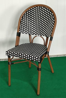 Fait à la main Patio extérieur Bistro tissage Plaid motif jardin dîner aluminium métal PE nordique rotin chaise