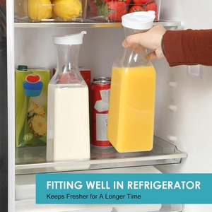 <b>Plastic</b> Water Carafe with Flip Top Lid <b>Square</b> Base Juice <b>Containers</b> Clear <b>Plastic</b> Pitcher for Water Iced Tea Juice Beverage - Product Image 4