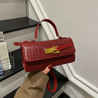 Sac à main en cuir PU tressé pour femme avec fermoir rotatif, petit sac à bandoulière à poignée supérieure, sac rectangulaire pour femme
