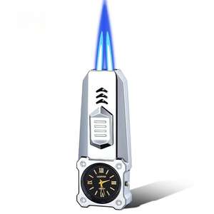 Accendino per orologio da sigari in metallo riutilizzabile doppio getto blu dritto - Product Image 6