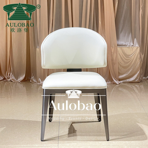 Chaise de salle à manger en cuir véritable avec dossier en métal moderne - Product Image 2