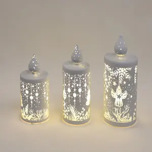 Lilin pilar Led putih hangat tanpa api, dekorasi rumah Natal tahan air dengan api bergerak