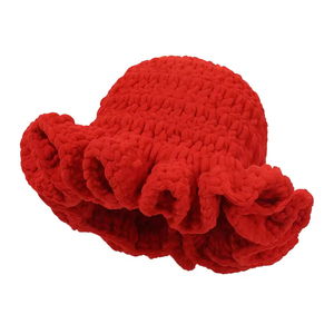 Mũ len móc tay kiểu <span class=keywords><strong>bucket</strong></span>, viền bèo nhún, họa tiết rằn ri, chất liệu len dày, dành cho nữ, mùa đông - Product Image 4