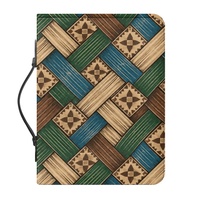 Housse de Bible en cuir PU tissée sur mesure avec motif géométrique, fermeture éclair et poignée de transport