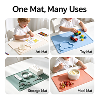 Set de table en silicone avec compartiment en forme d'ours, tapis de repas antidérapant pour enfants, tapis de table en silicone de qualité alimentaire réutilisable pour manger