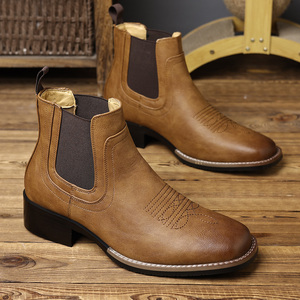 <span class=keywords><strong>Botas</strong></span> Vaqueras Occidentales Bordadas Retro para Hombre, <span class=keywords><strong>Botas</strong></span> Chelsea de Tacón Grueso y Caña Baja, Estilo Europeo y Americano - Product Image 3