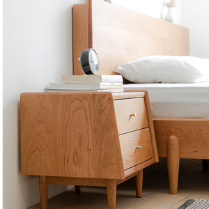 Table de chevet compacte multifonctionnelle en bois massif cerisier, style nordique, meuble de rangement pour chambre à coucher, petite armoire, directement de l'usine - Product Image 2