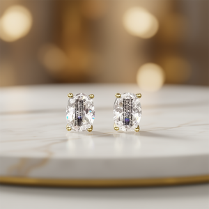 Boucles d'oreilles en or blanc E1498 avec diamants ovales naturels, bijoux classiques pour femmes - Product Image 2