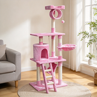 Pohon Kucing Pink Tinggi Multi Platform dengan Tiang Garukan, Kondominium Kucing, Terowongan, Hammock, Tangga, Mainan Interaktif, Menara Bermain Kucing Indoor