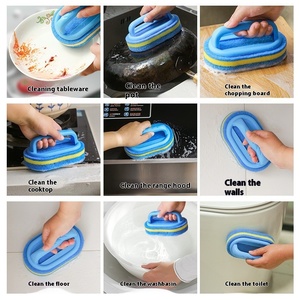Poignée Brosse de nettoyage Éponge pour cuisine et salle de bain Carrelage Nettoyage Épaissie Plastique Fil Pot Piscine Brosse Main Agent Achat - Product Image 3