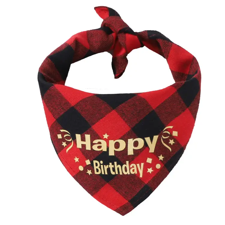 Neues Modell Baumwolle Plaid Party Geburtstag Haustier Speichel Handtuch Hund Dreieck Hals Schal