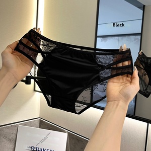Wholesale Women Luxury Satin Lace <b>Bikini</b> Panties Multi Straps Side Cut Out Mid Waist <b>Sheer</b> Mesh Soft Stretch Ladies Underwear - Product Image 1