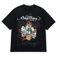 T-shirt noir à manches courtes double couche avec impression gothique pour hommes, style Western avec strass, ODM OEM X $AD BOYZ par Junior H