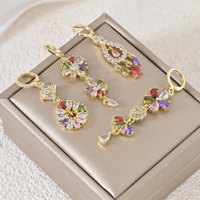Boucles d'oreilles pendantes florales multicolores plaquées or 18 carats de luxe bohème pour femmes, étanches, pour la vente en gros - Aretes De Moda Largos Brincos