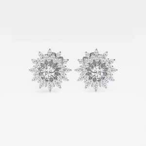 Élégantes boucles d'oreilles Sunburst avec diamant rond de laboratoire de 1 carat, éclat brillant, bijoux de luxe éthiques pour femmes - Product Image 3