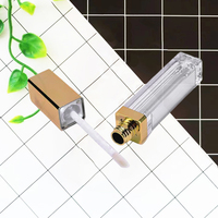 Vente en gros de tubes vides de brillant à lèvres LED carrés dorés brillants en noir mat de 5ml 7ml 8ml avec lumière LED et miroir