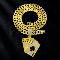 Collar con Colgante Royal Flush Iced Out para Hombre, Cadena Cubana de Aleación de Zinc, Color Dorado, Joyería Hip Hop, Collar Masculino de Moda