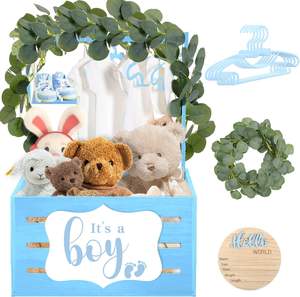 Armadio in legno per Baby Shower: cesto blu "<span class=keywords><strong>è</strong></span> una ragazza" con manico, appendiabiti, cesto di stoccaggio, regali per decorazioni per feste - Product Image 1