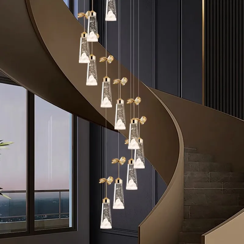 Escadas personalizáveis Bubble Crystal Chandelier Sala Loft Crystal Light Fixture Cozinha Ilha Teto Suspenso Iluminação