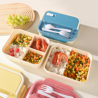Boîte à lunch bento en PP compatible micro-ondes avec couverts, anti-fuite, conteneur alimentaire portable