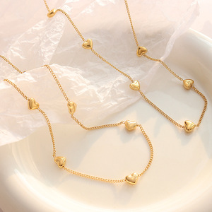 Stainless Steel 18K Gold Plated Full Horizontal Heart <b>Statement</b> Choker <b>Necklace</b> and Bracelet Set | Versatile Design - Product Image 2