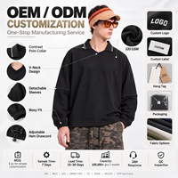Sweat-shirt à col polo ample 320 GSM à manches longues, col en V contrastant, manches détachables, ourlet à cordon de serrage réglable, style streetwear urbain, OEM