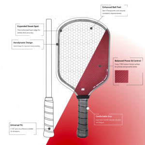 Pala de Pickleball de Kevlar Termoformada Doble Black Diamond de 16 mm Aprobada por la USAPA, Pala de Kevlar Negra y Roja para Equipos de Pickleball - Product Image 4