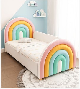 Letto in legno moderno impiombato per bambini arcobaleno con Guardrail letto da principessa per ragazze con ampio letto imbottito morbido per camera da letto - Product Image 4