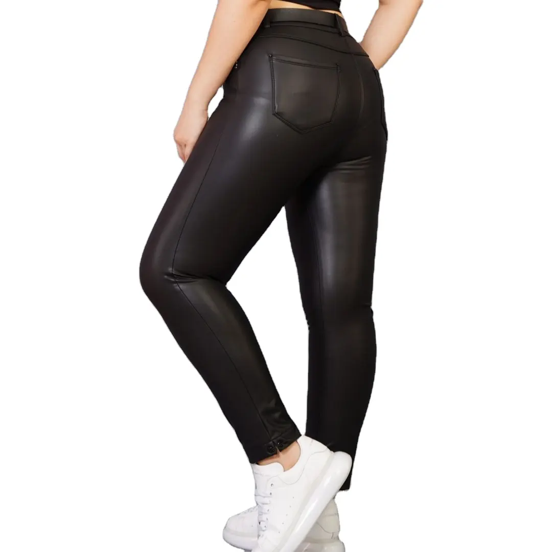 Pantalones de cuero negro de Purina para mujer Es pantalones de ropa lavables flexibles adecuados para uso diario