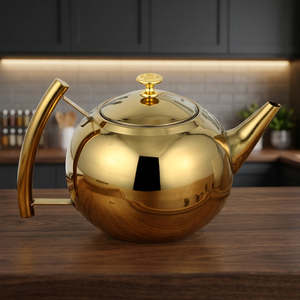 Bouilloire à thé en métal doré avec couvercle et poignée, design moderne, pot à eau - Product Image 6
