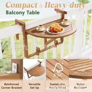 Mesa de balcón redonda plegable de madera, mueble de exterior para almacenamiento de alimentos Y1856 - Product Image 4
