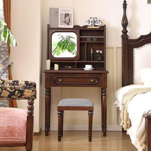 Solid Wood <b>Dressing</b> <b>Table</b> Black Walnut With Mirror Storage Bedroom Makeup <b>Vanity</b> Desk With Stool - Product Image 2