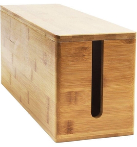 Bamboo Cable Management Box Large, Powder Cords Organizer Box