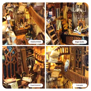 Venta caliente CuteBee Mini DIY búho librería rompecabezas 3D de madera lindo libro con luces juguete de Venta caliente - Product Image 2