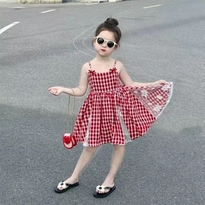 Vestito Estivo a Quadri per Bambine con Spalline, Abito per Bambini 3-8 Anni, Abbigliamento per Bambini Pezzo Unico, Dropshipping - Product Image 3