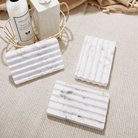 Support à savon antidérapant en terre de diatomée à motif marbre blanc CF, à séchage rapide et à rainures profondes, pour comptoir de salle de bain