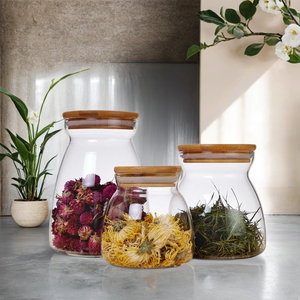 Hava Geçirmez Ahşap/Bambu Kapaklı Cam Gıda Saklama Kavanozu - Çay, Kahve, Baharat Servisi İçin Şeffaf Cam Saklama Kabı - Product Image 2