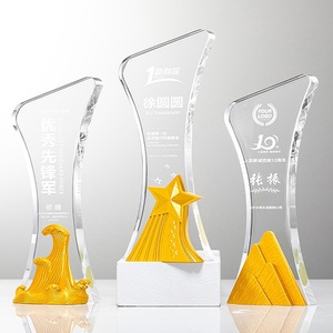 Trofeo de Cristal Colorido en Oferta, Premio de Resina y Metal Personalizado y Creativo, Premio de Honor al Empleado Destacado, Pionero, Referencia - Product Image 5