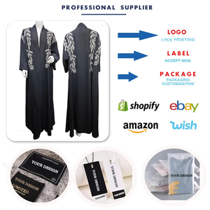 188 Abiti Islamici Modesti di Alta Qualità <span class=keywords><strong>Aya</strong></span> Dubai, Cardigan Lungo Ricamato Nero per Donne, Vestito Musulmano Femminile <span class=keywords><strong>Aya</strong></span> - Product Image 3