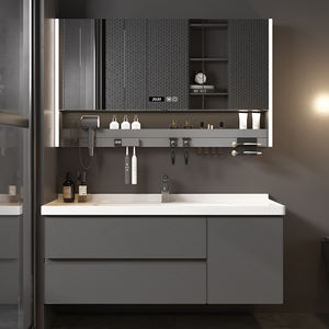 Ensemble de meubles de salle de bain modernes de luxe avec miroir intelligent, armoire étanche, finition laquée pour villa, hôtel et appartement - Product Image 4