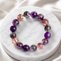Bracelet en pierre naturelle Super Seven Melody, perles rondes, bracelet extensible en cristal, pierres précieuses pour la guérison des chakras, vente en gros