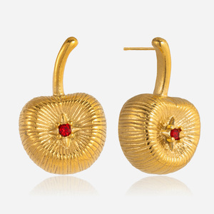 Cherry Shape Gold Plated <b>Drop</b> <b>Earrings</b> With <b>Red</b> Stone For Women Fashion Jewelry - Product Image 1