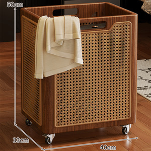 Hiện đại thân thiện với môi vuông mây mía quần áo cản trở bằng gỗ giặt giỏ với có thể tháo rời nắp và tải thả các tính năng - Product Image 3