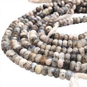 Perles d'opale dendritique naturelle, rondes, lisses, de 6 mm à 8 mm, vendues par brin de 8 pouces de long. - Product Image 1