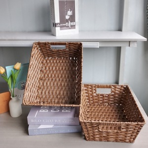 ตะกร้าเก็บของทรงสี่เหลี่ยมทอมือโบไบสำหรับจัดเก็บของเล่นบนโต๊ะกาแฟสีธรรมชาติ RD234030 - Product Image 4