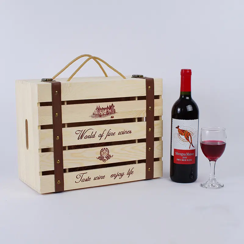 Wholesale High quality wooden wine box gift box for 6 bottles wine packing box