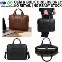 Sac pour ordinateur portable en cuir imperméable personnalisé en usine, mallette en cuir PU marron faite à la main, compatible avec les ordinateurs portables de 15,6 pouces pour les commandes en gros en Europe/États-Unis