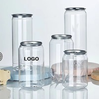 Bouteille en plastique transparente pour jus, cola, boissons gazeuses, 200~500ml, bouteilles en plastique jetables en PET avec couvercle en aluminium