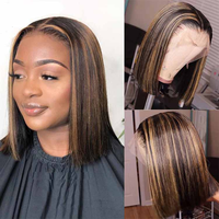 Perruque en cheveux humains courte bob couleur P4/27 sans colle, dentelle frontale 13x4, mèches HD, perruques courtes bob pour femmes noires